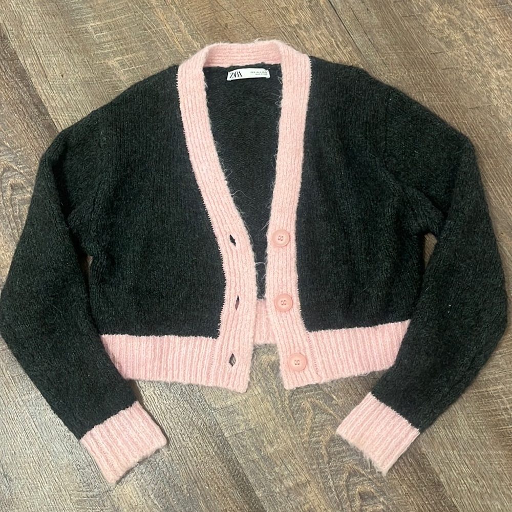 Zara Grey and Pink Wool Sweater